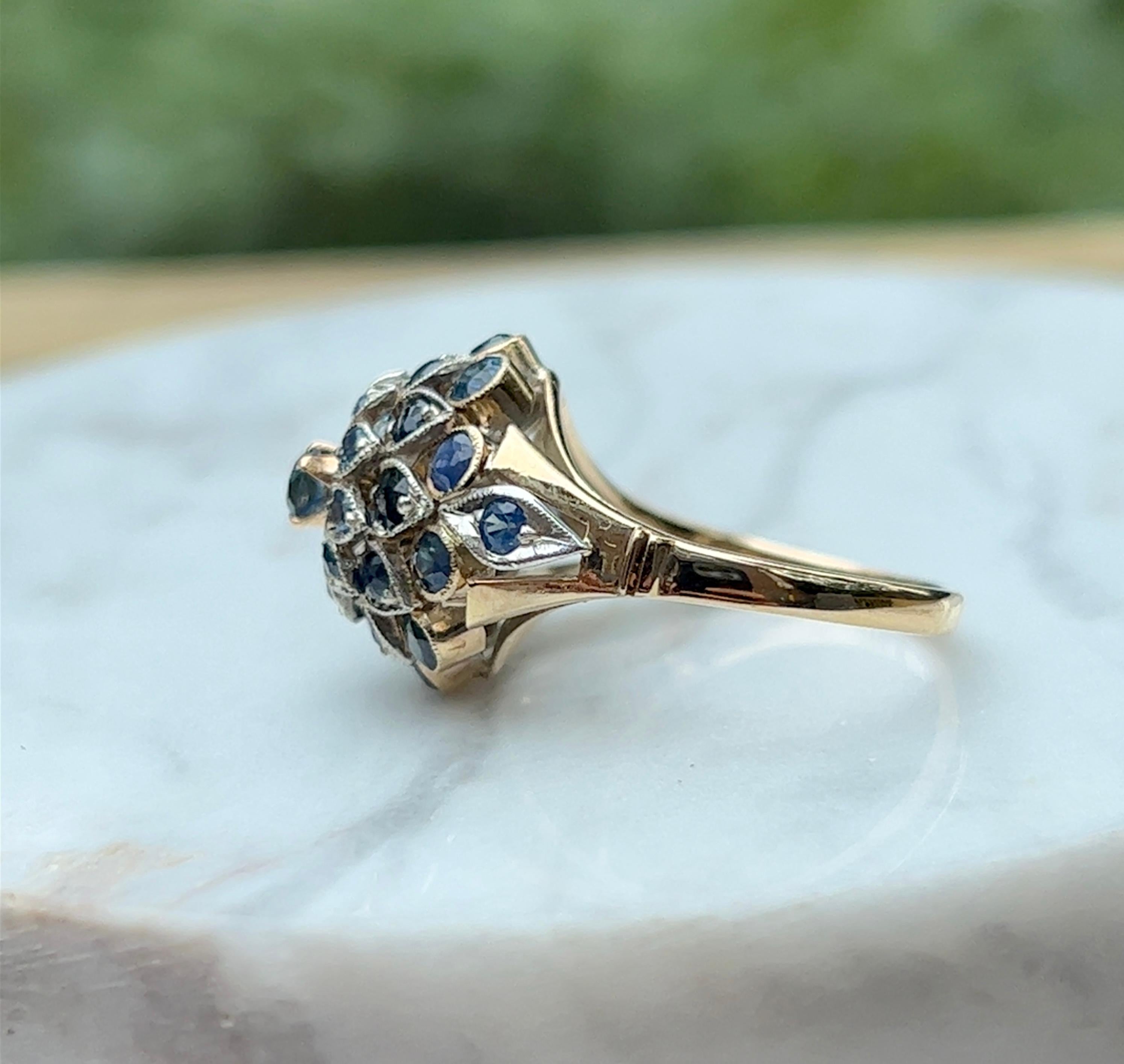 Thailändischer Prinzessinnenring, Vintage, 14 Karat Saphir, 1940er Jahre 4