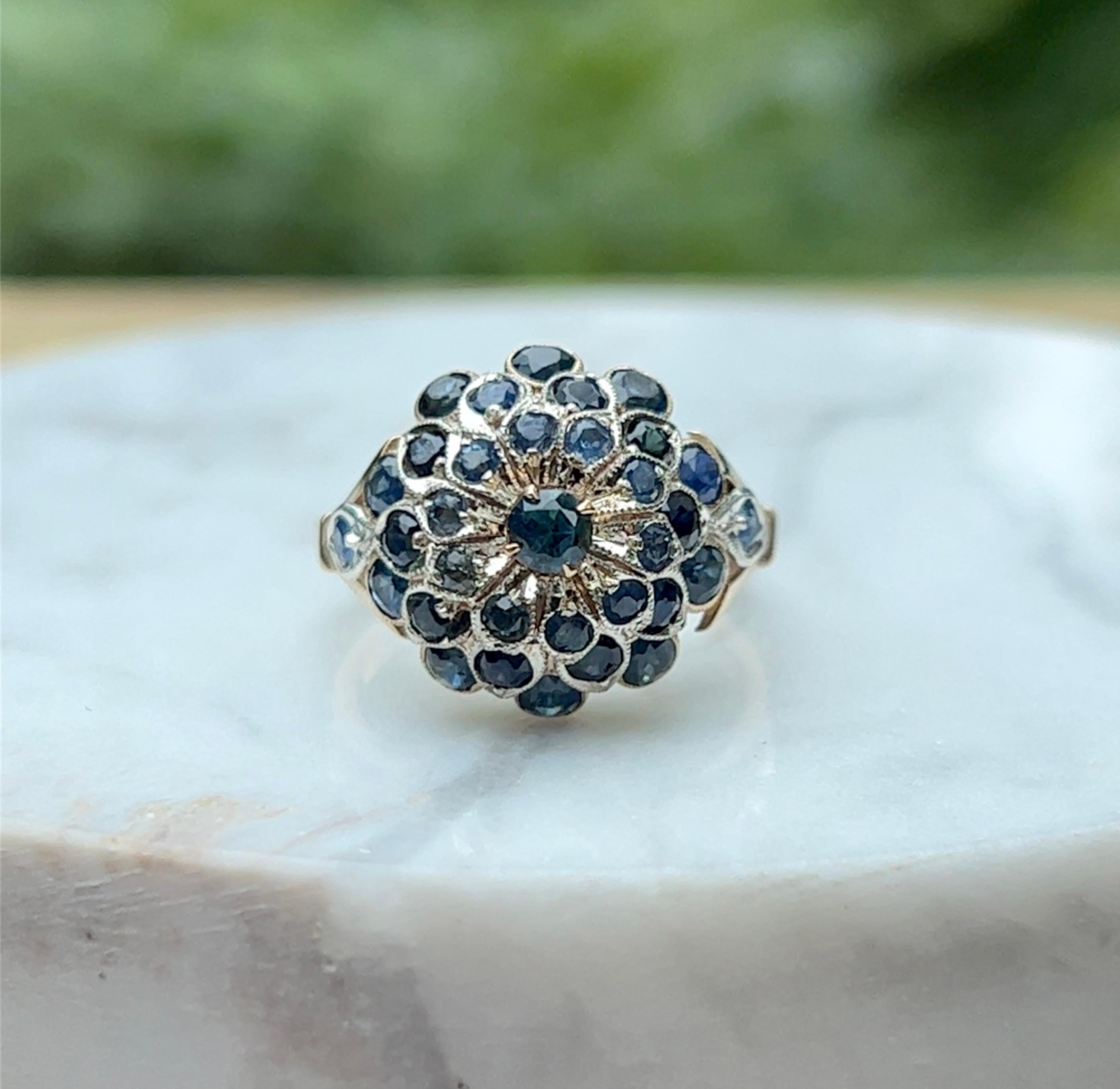 Thailändischer Prinzessinnenring, Vintage, 14 Karat Saphir, 1940er Jahre 2