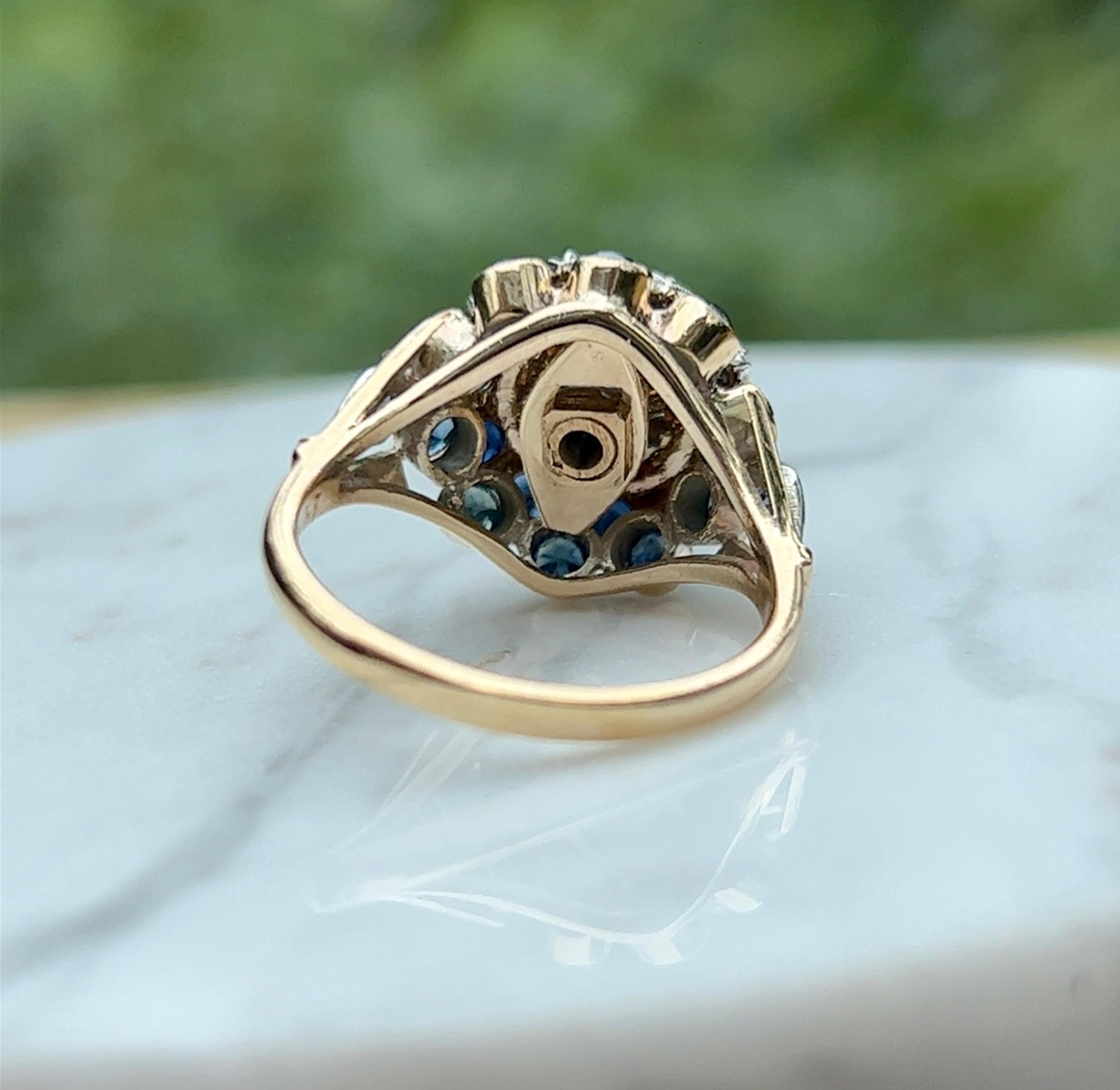 Thailändischer Prinzessinnenring, Vintage, 14 Karat Saphir, 1940er Jahre 3