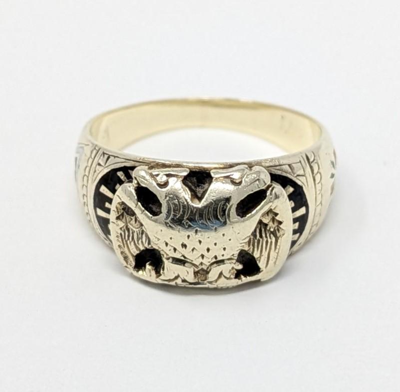Vintage 14k Scottish Rite Pinky Ring Solid Yellow Gold 32nd Degree Us Size 3.25 For Sale 2