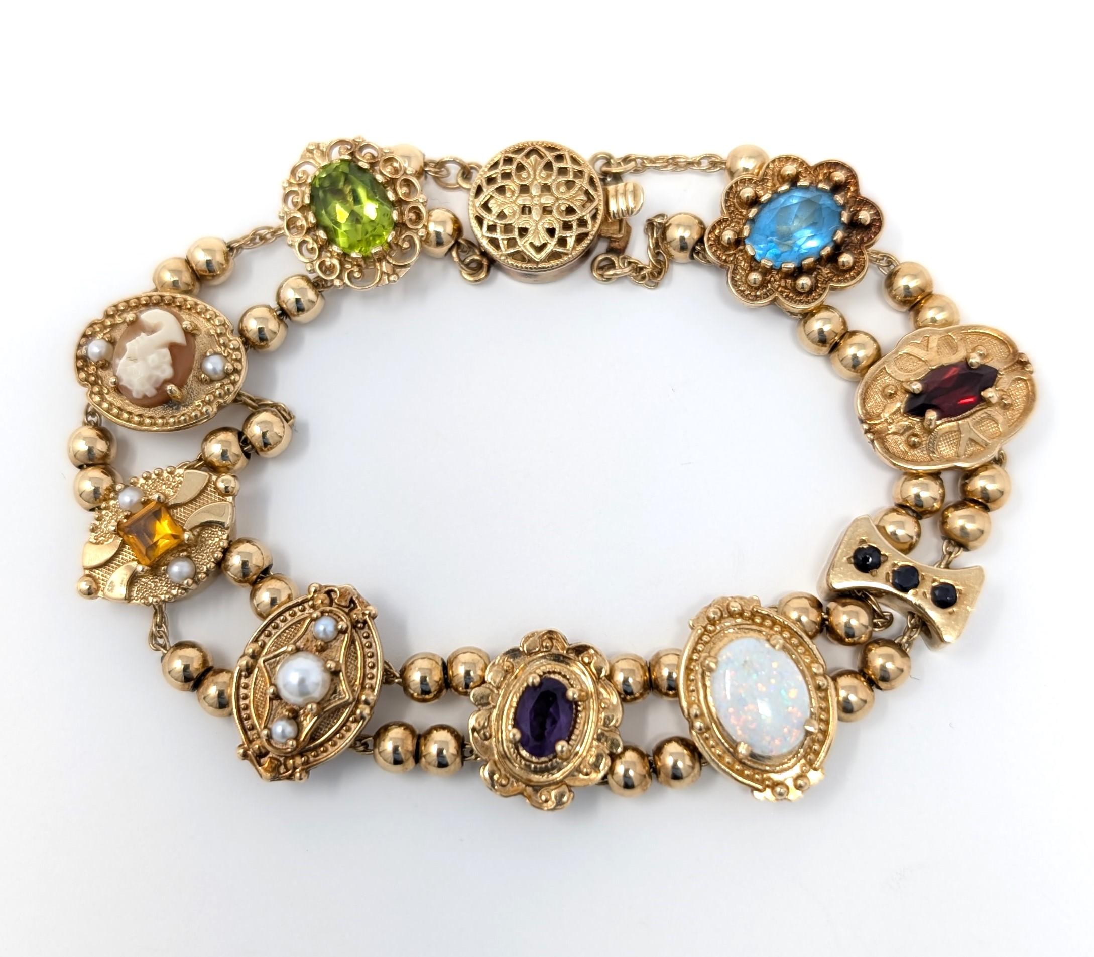 Mixed Cut Vintage 14k Slide Bracelet Solid Yellow Gold Richard Glatter RGVS Opal Pearl For Sale