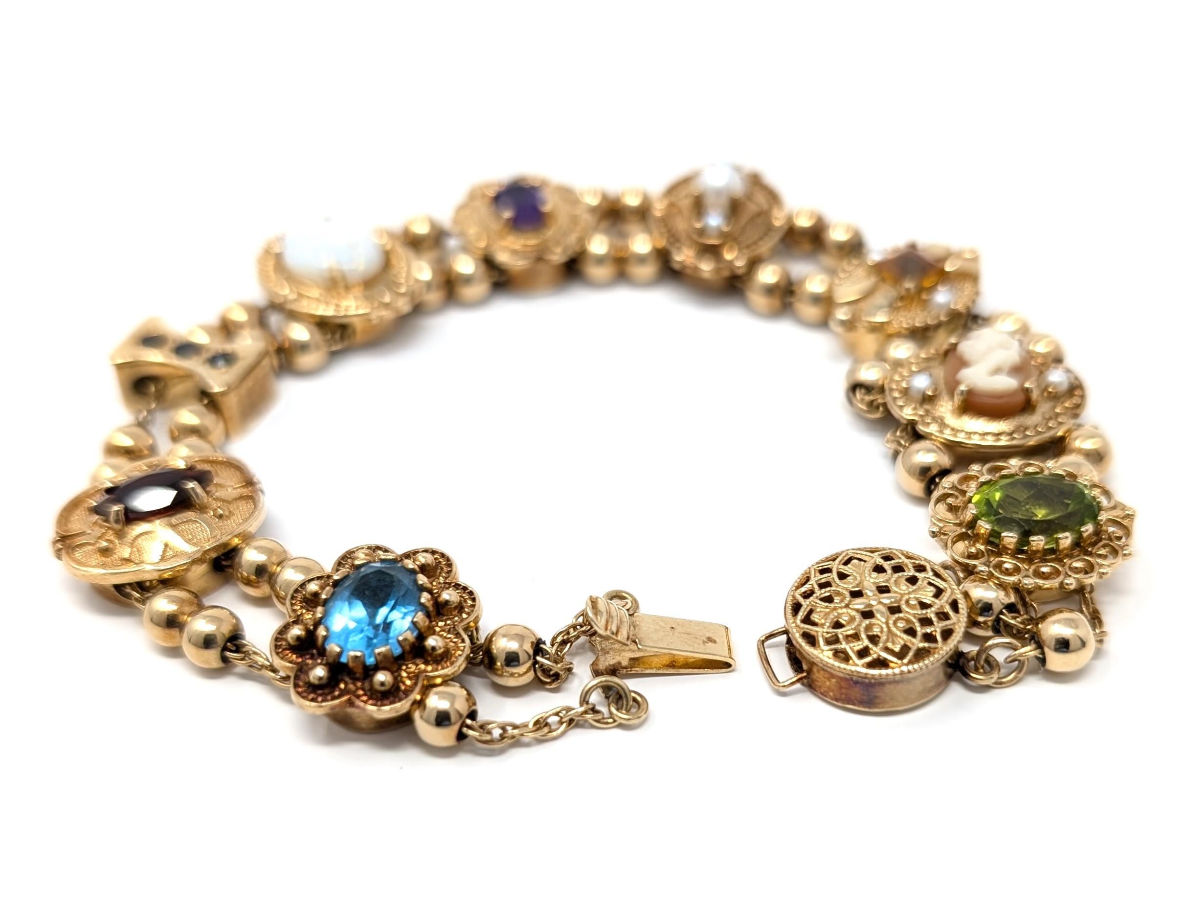 Vintage 14k Slide Bracelet Solid Yellow Gold Richard Glatter RGVS Opal Pearl In Good Condition For Sale In Greer, SC