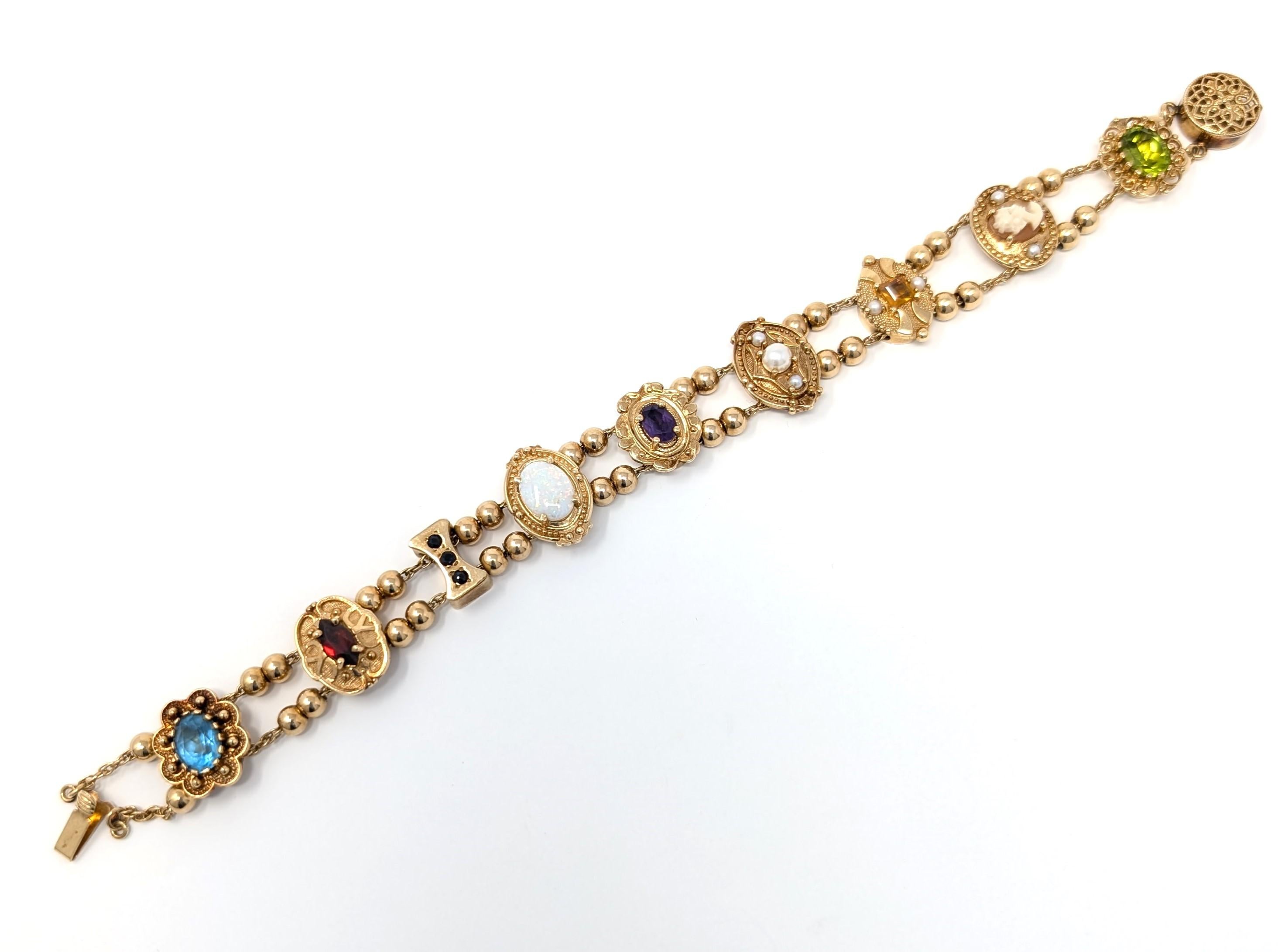 Women's Vintage 14k Slide Bracelet Solid Yellow Gold Richard Glatter RGVS Opal Pearl For Sale