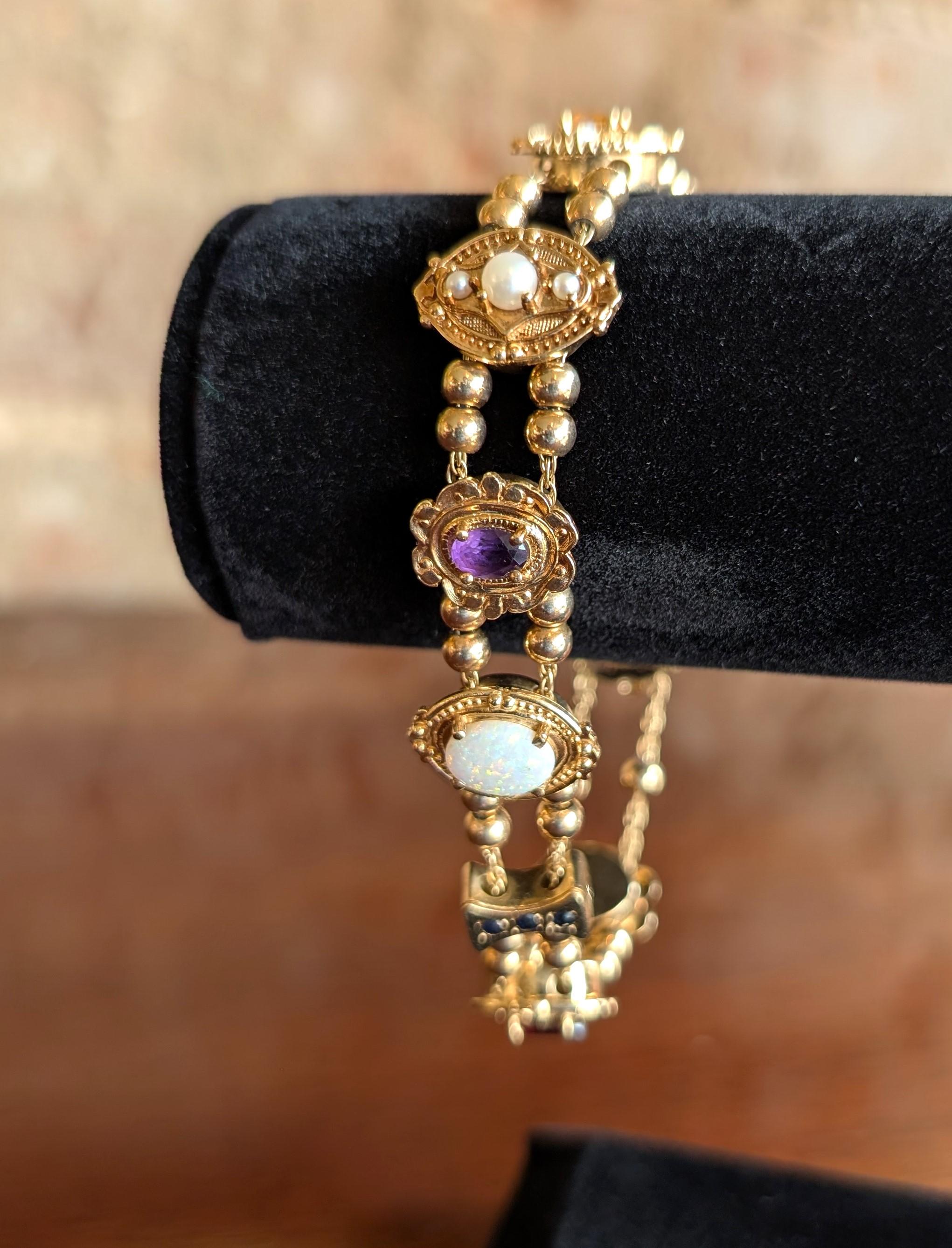 Vintage 14k Slide Bracelet Solid Yellow Gold Richard Glatter RGVS Opal Pearl For Sale 2