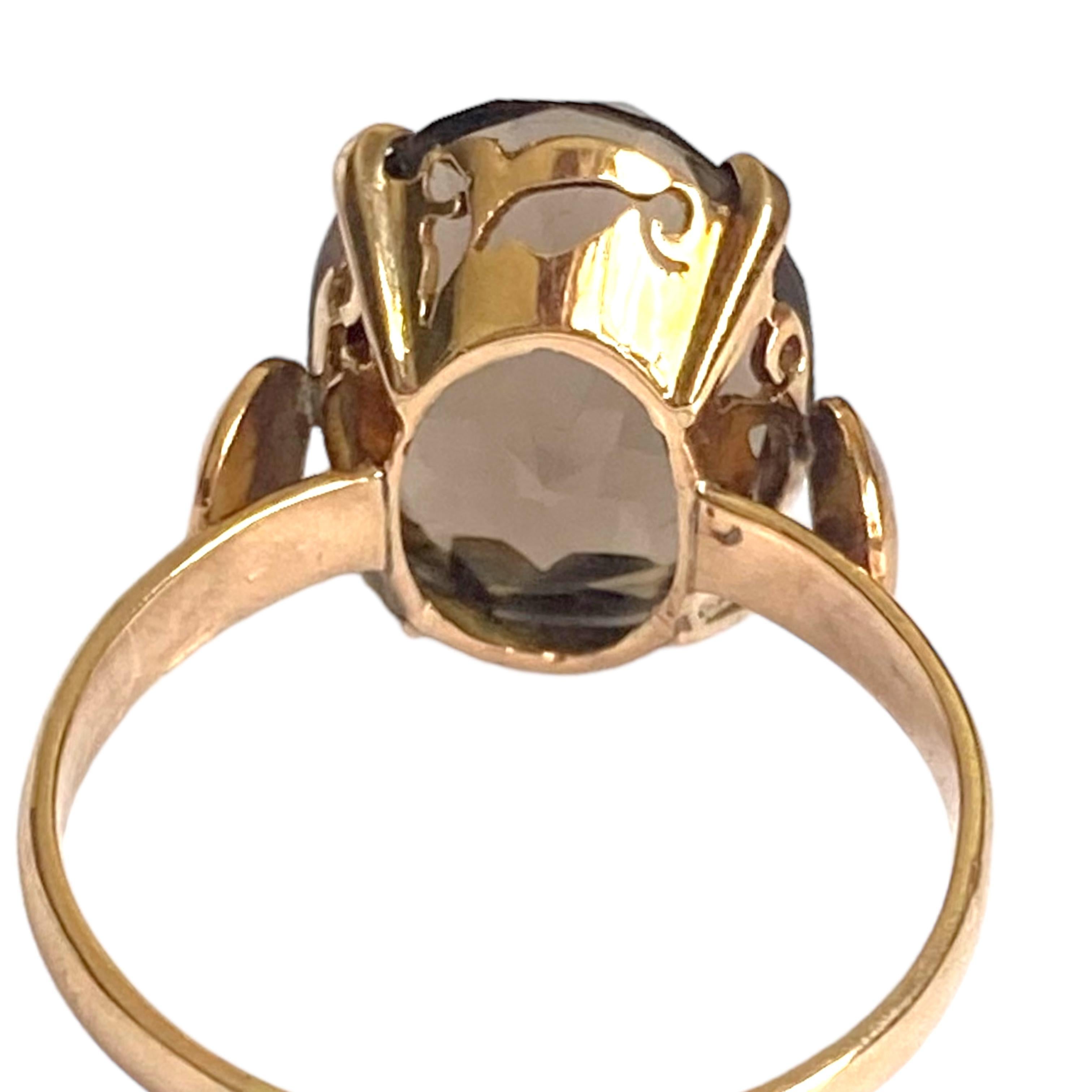 Retro Vintage 14K Smoky Quartz Solitaire Ring