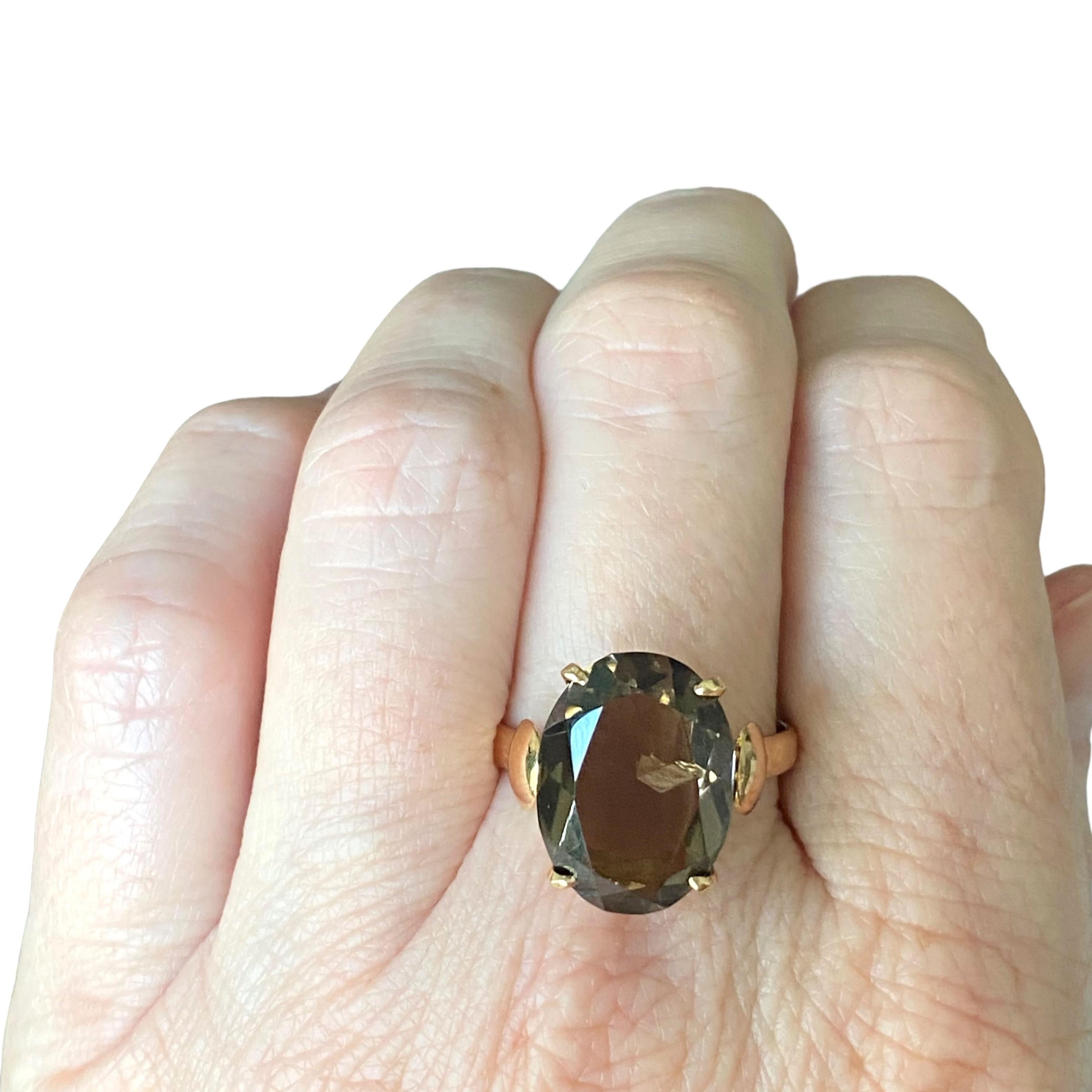 Women's or Men's Vintage 14K Smoky Quartz Solitaire Ring