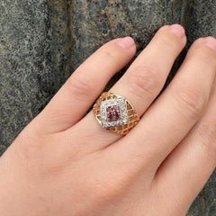 Vintage 14k Solid Gold 0.42ct Diamond & Ruby Open Pattern Wide Band Ring