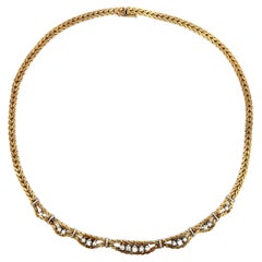 Vintage 14k Solid Gold 0.45ctw Diamond 16" Textured Chevron Link Necklace