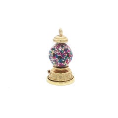 Vintage 14k Solid Gold Colorful Beads Inside Globe Gumball Machine Charm Pendant
