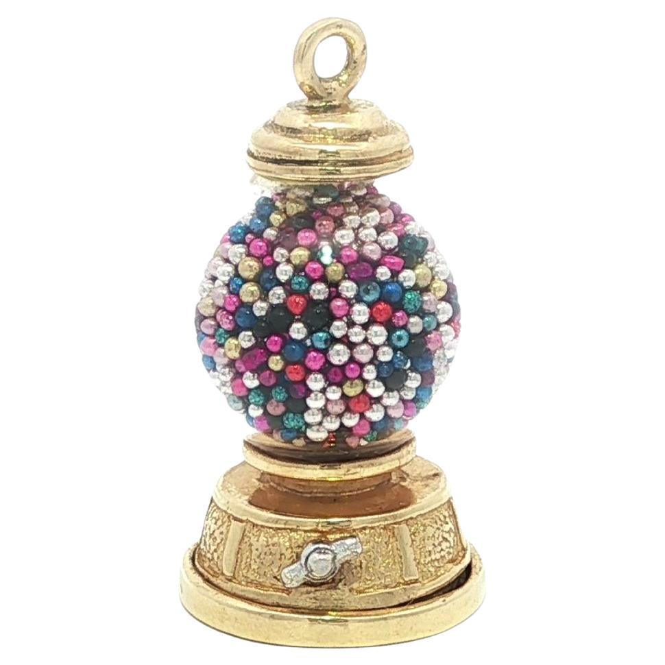 Vintage 14k Solid Gold bunten Perlen innerhalb Globus Gumball Machine Charm Anhänger