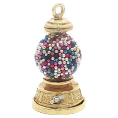 Vintage 14k Solid Gold Colorful Beads Inside Globe Gumball Machine Charm Pendant