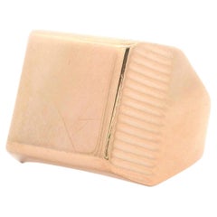 Vintage 14k Solid Gold Engravable Wide Grooved Squared Signet Ring