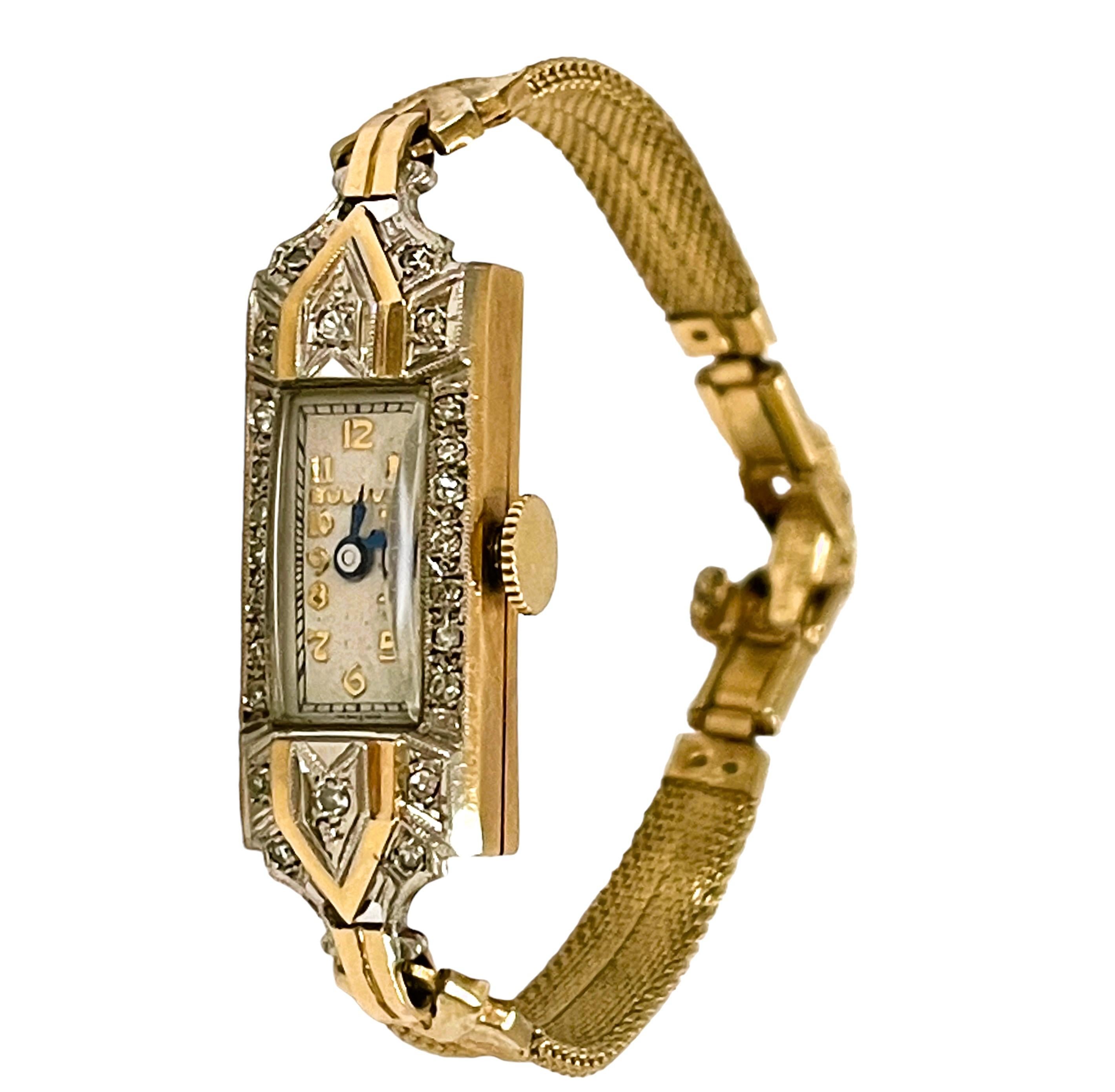 Vintage 14k Solid Gold Ladies Bulova 24 Diamond Watch Working 3