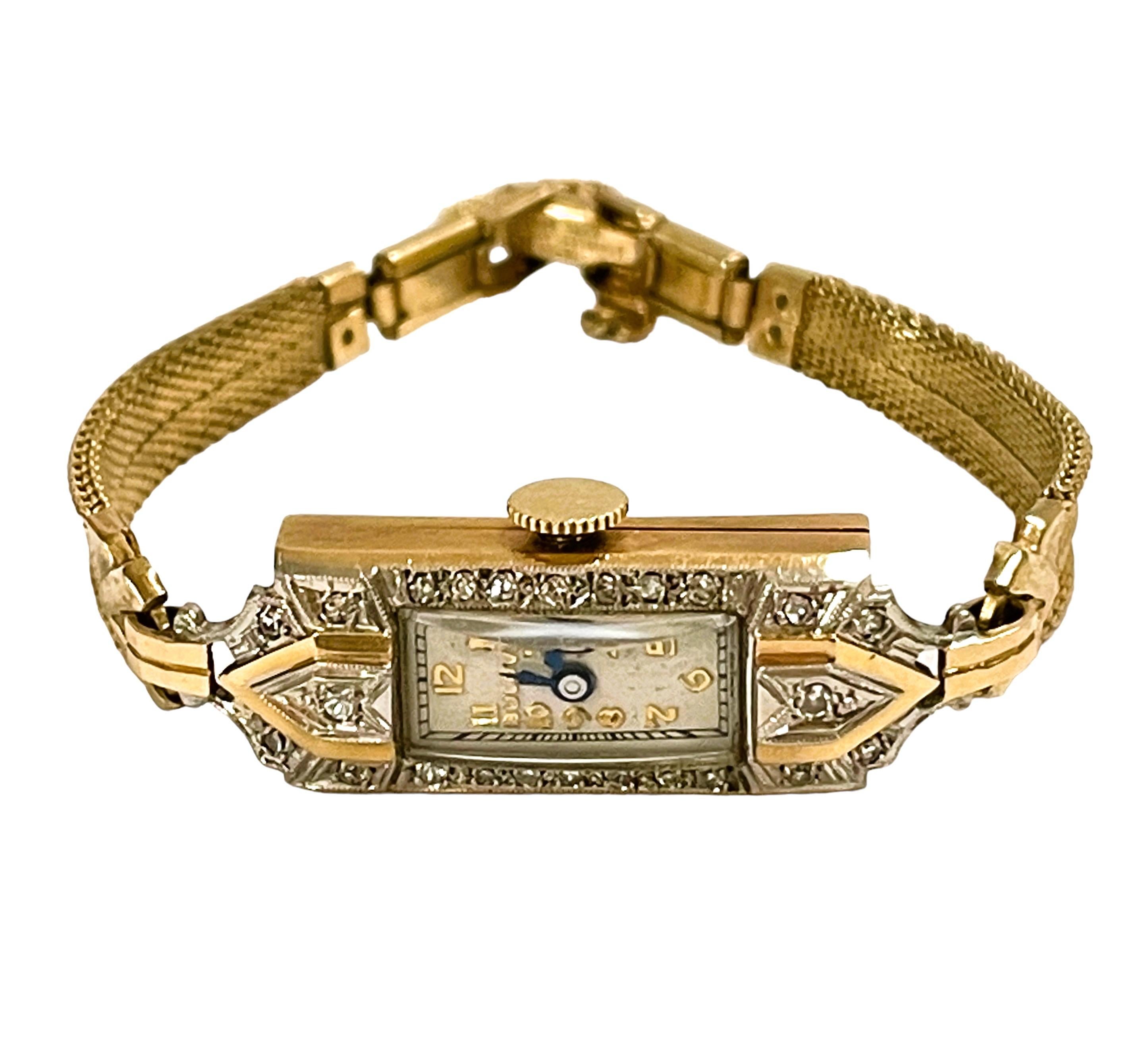 Vintage 14k Solid Gold Ladies Bulova 24 Diamond Watch Working 4