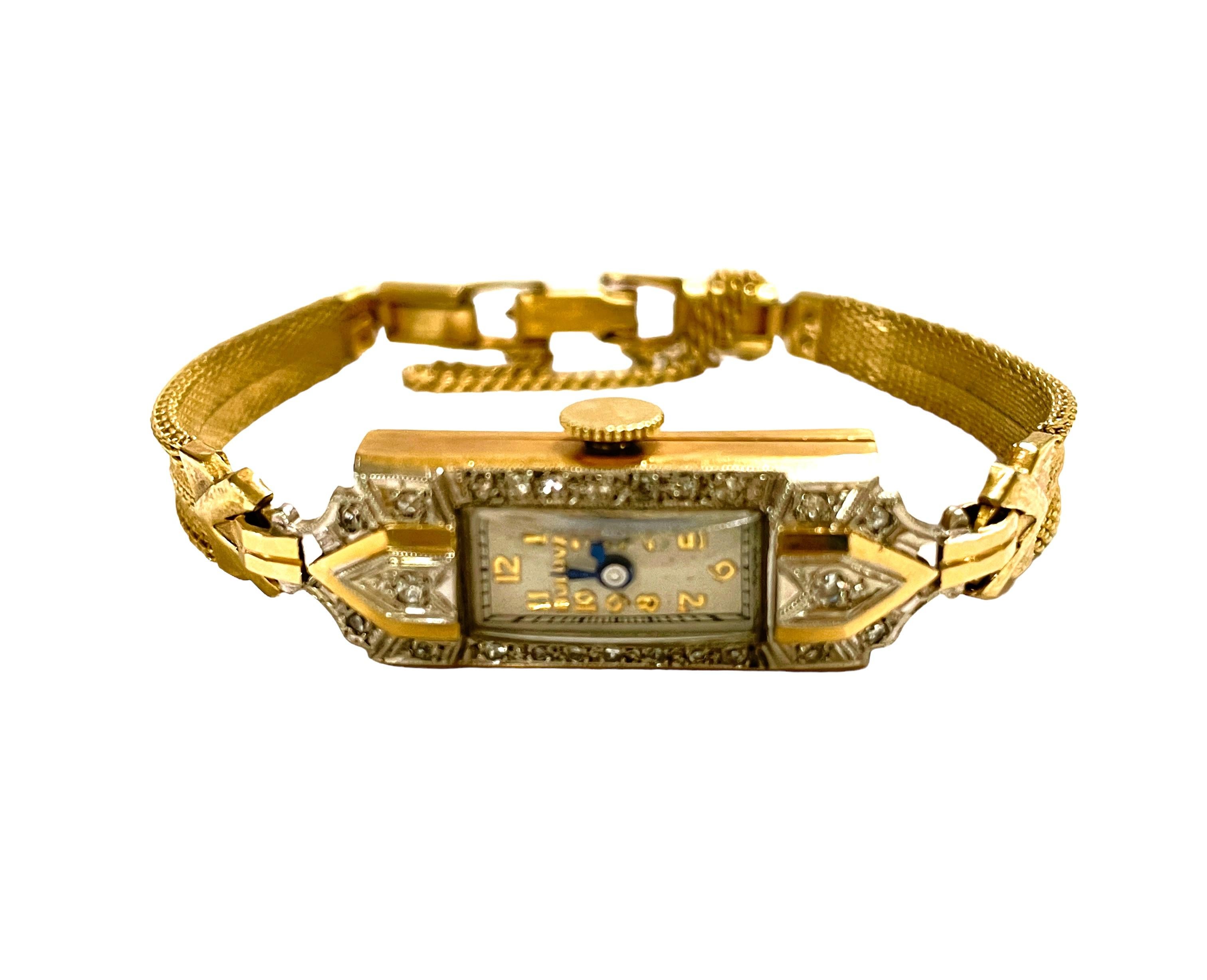 Bulova 14k Massivgold Damen Bulova 24  Diamantene Uhr Arbeiten (Art déco)