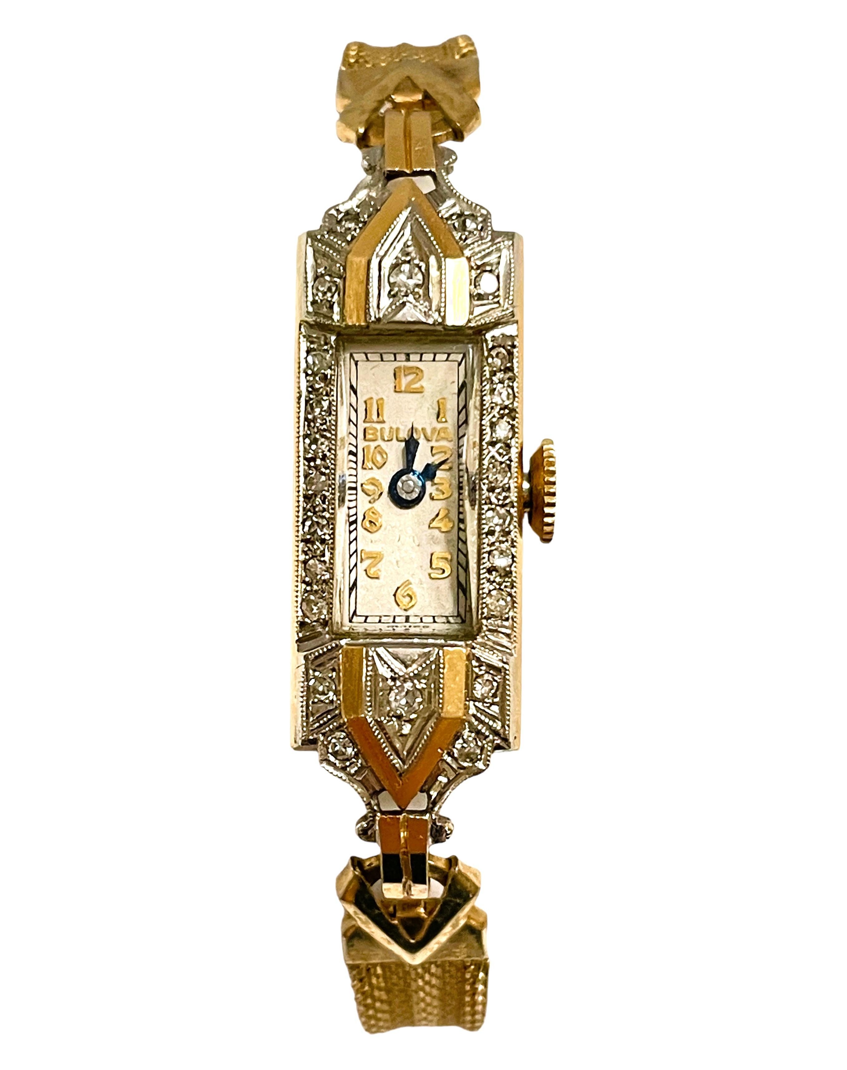 Bulova 14k Massivgold Damen Bulova 24  Diamantene Uhr Arbeiten (Rundschliff)