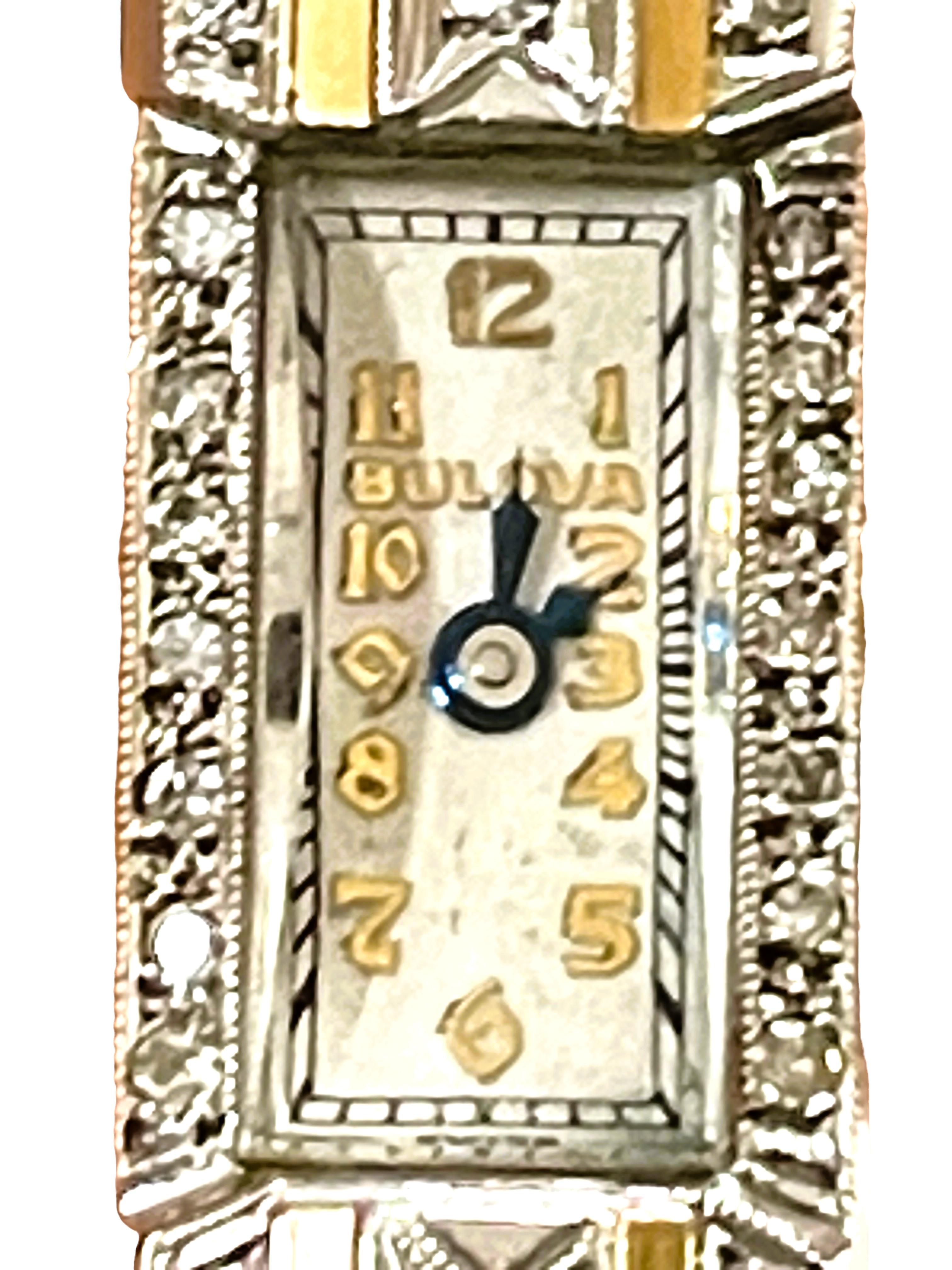 Round Cut Vintage 14k Solid Gold Ladies Bulova 24 Diamond Watch Working