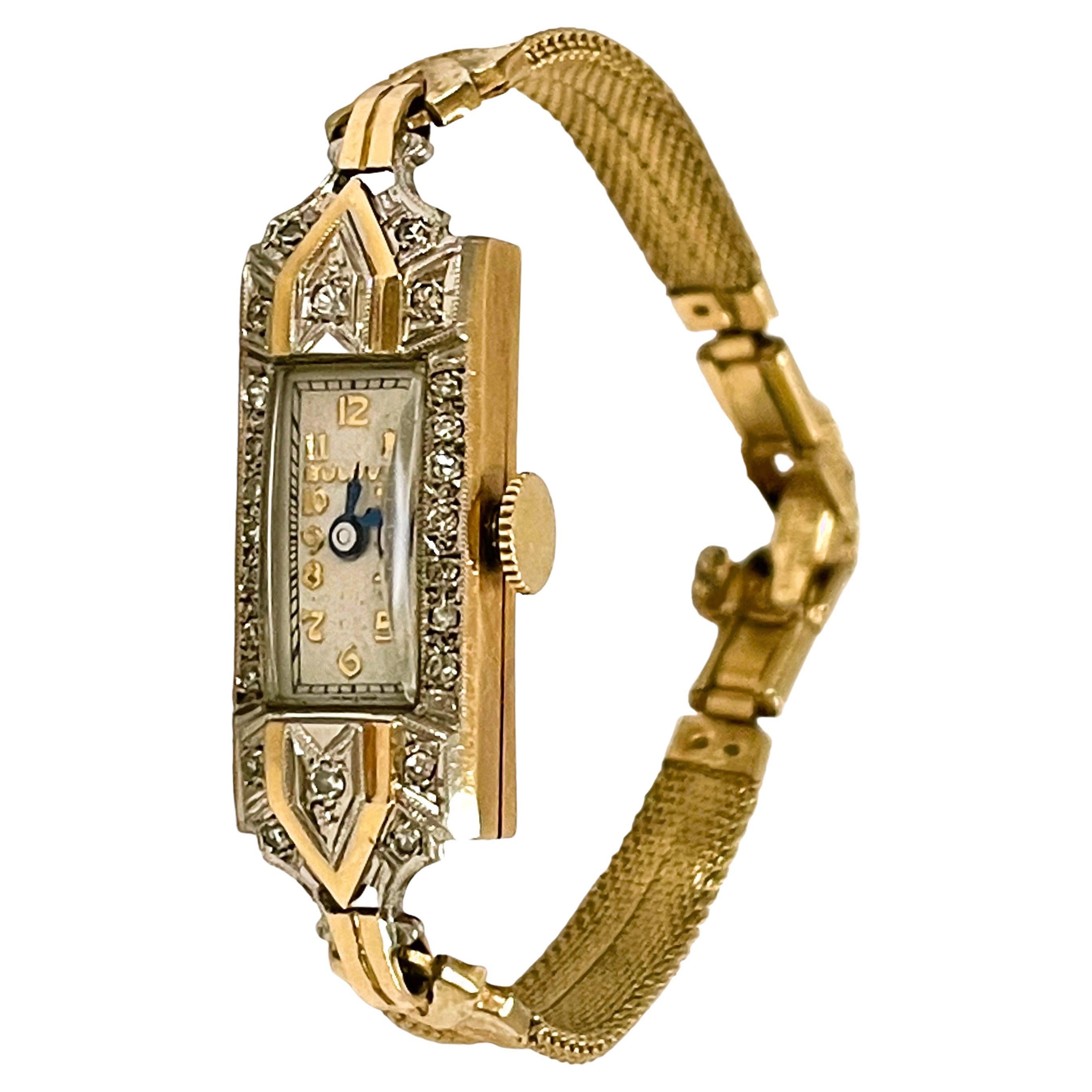 Vintage 14k Solid Gold Ladies Bulova 24 Diamond Watch Working