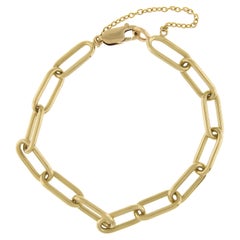 Vintage 14k Solid Yellow Gold 6.75" Open Oval Paper Clip Link Chain Bracelet