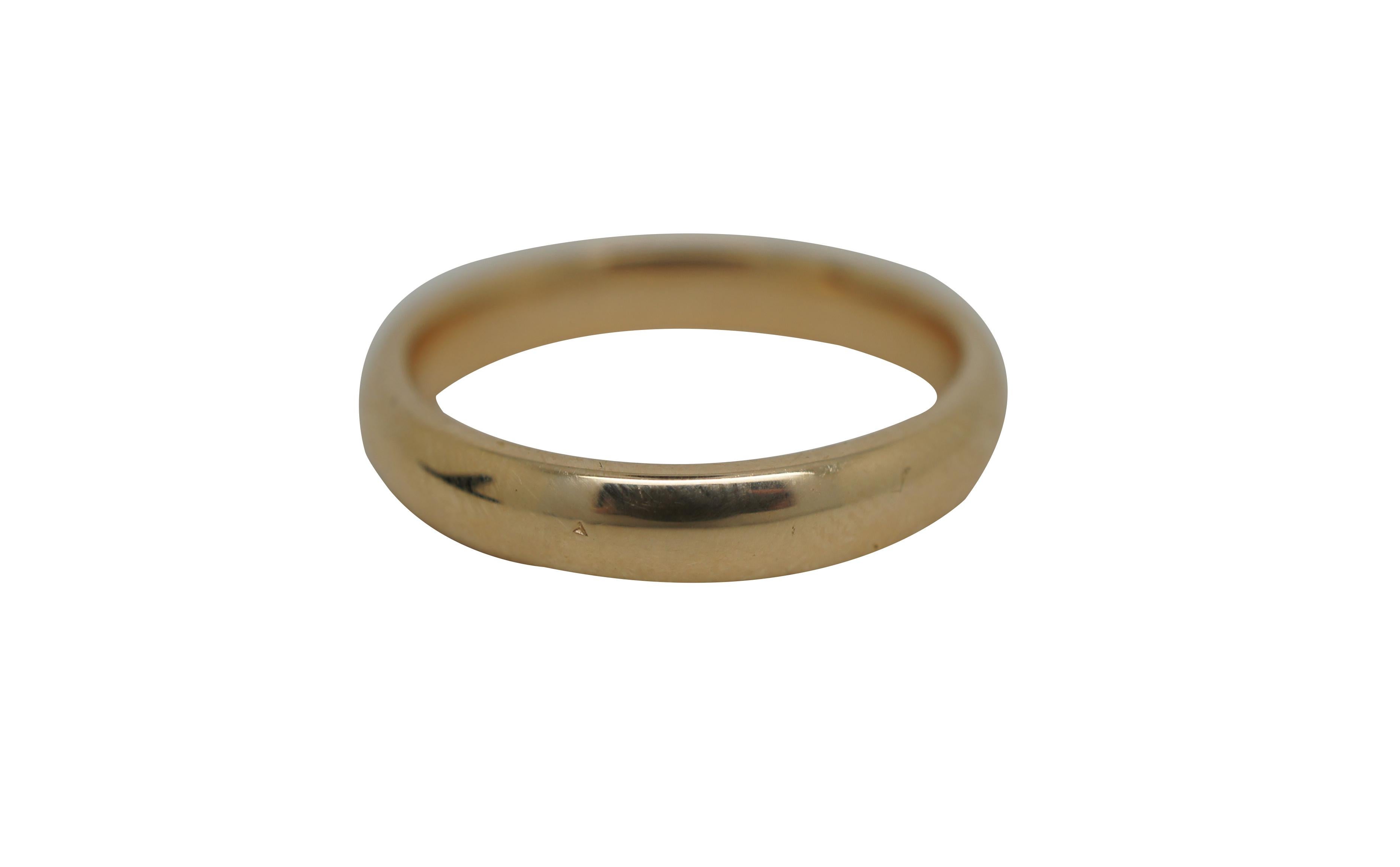 Vintage 14k yellow gold plain ring / wedding band.

Measures : 1” x 1” x 0.125” (Width x Depth x Height) / Size 10.25 / Band Width - 4.2 mm / Weight - 7.2 g.