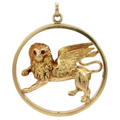 Vintage 14K Sphinx Pendant Yellow Gold 22.5 Grams 1.84"