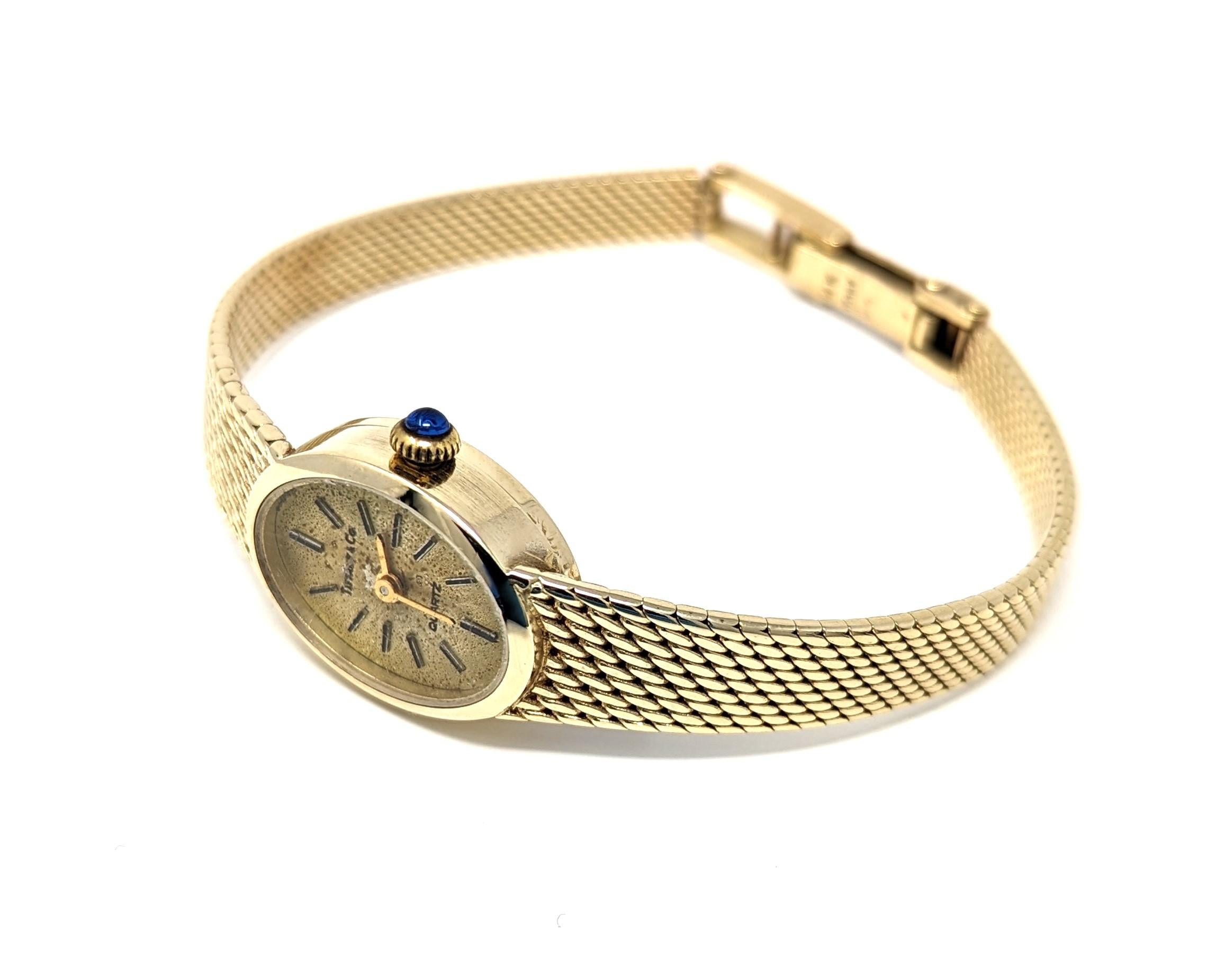 Vintage 14k Tiffany & Co Watch Mesh Band Solid Yellow Gold Ladies Award Signed For Sale 1