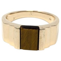 Vintage 14k Tiger's Eye Ring Modernist Solid Yellow Gold Men's US Size 11.75