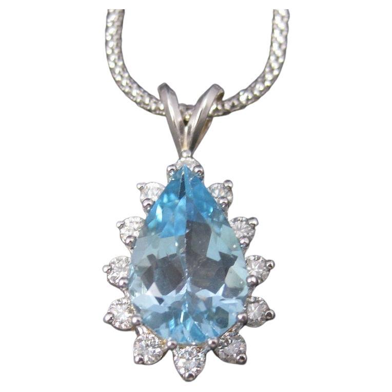 Vintage 14K Topaz Diamond Necklace For Sale