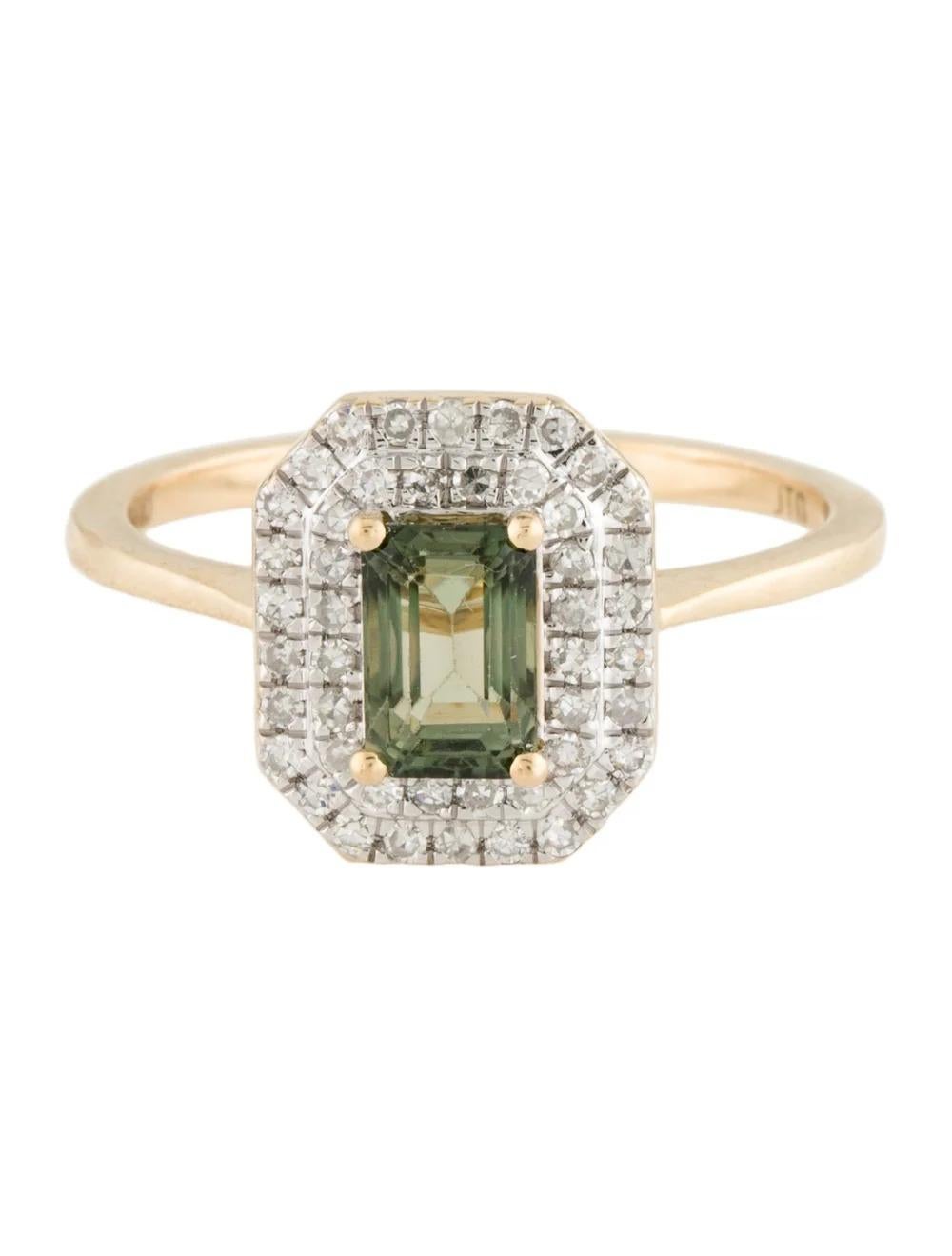 Emerald Cut Vintage 14K Tourmaline Diamond Cocktail Ring Size 6.25 - Fine Statement Jewelry For Sale