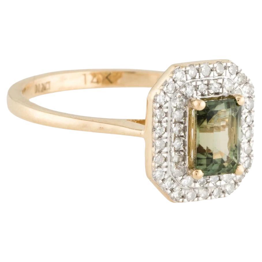 Vintage 14K Tourmaline Diamond Cocktail Ring Size 6.25 - Fine Statement Jewelry For Sale