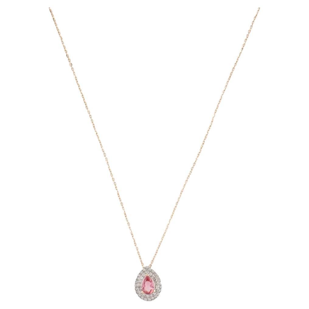 Collar Colgante Vintage 14K Turmalina Diamante - Joyería Fina, Pieza Statement