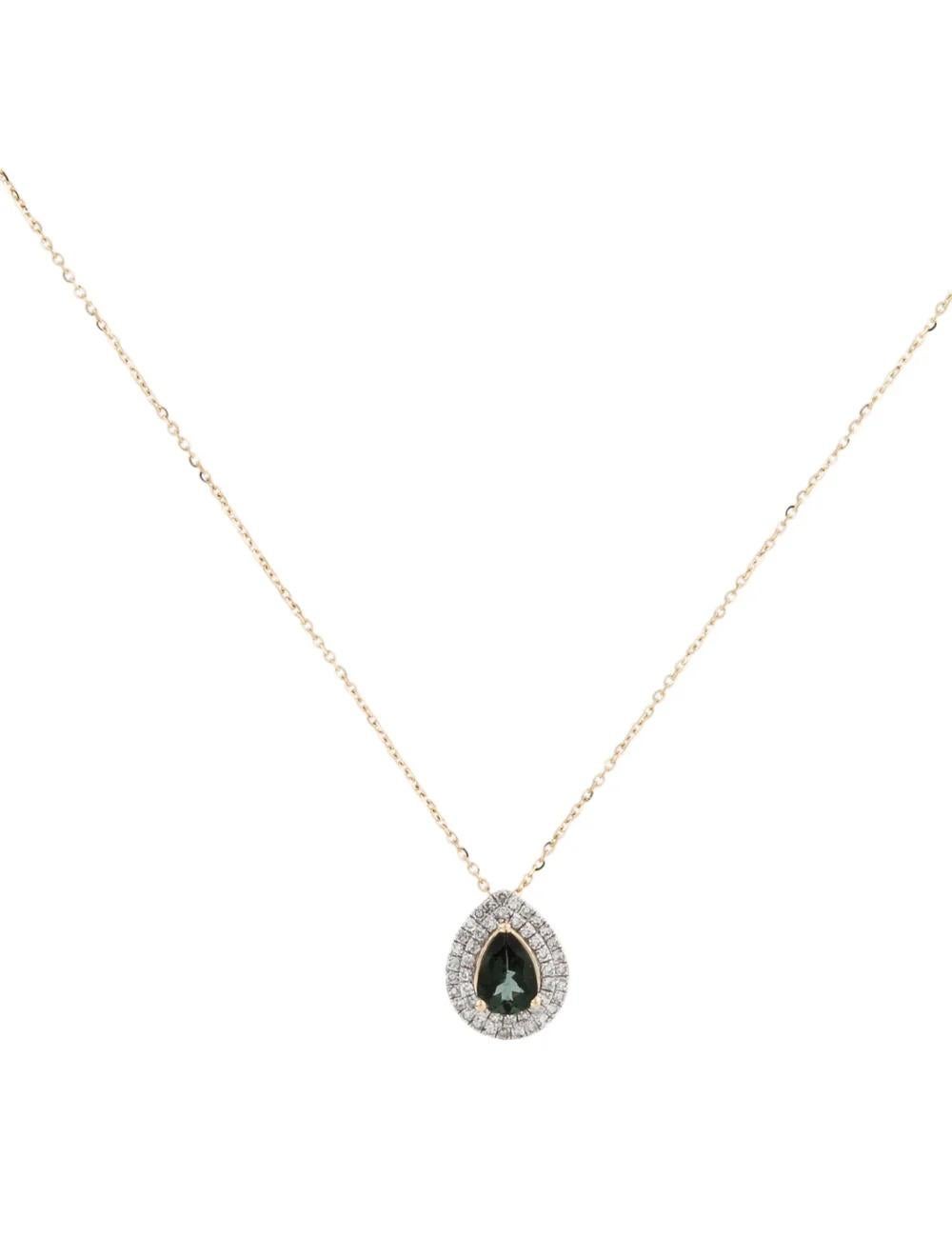 Elevate your style with this exquisite Rhodium-Plated & 14K Yellow Gold Pendant Necklace, featuring a captivating 0.53 Carat Pear Modified Brilliant Tourmaline and 0.25 Carats of shimmering Diamonds.

Specifications:

* Metal Type: 14K Yellow Gold,