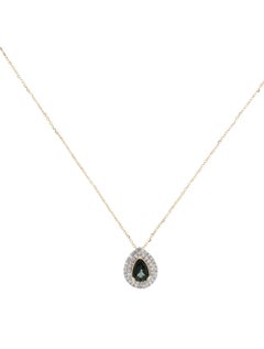 Vintage 14K Tourmaline Diamond Pendant Necklace - Luxury Fine Statement Jewelry