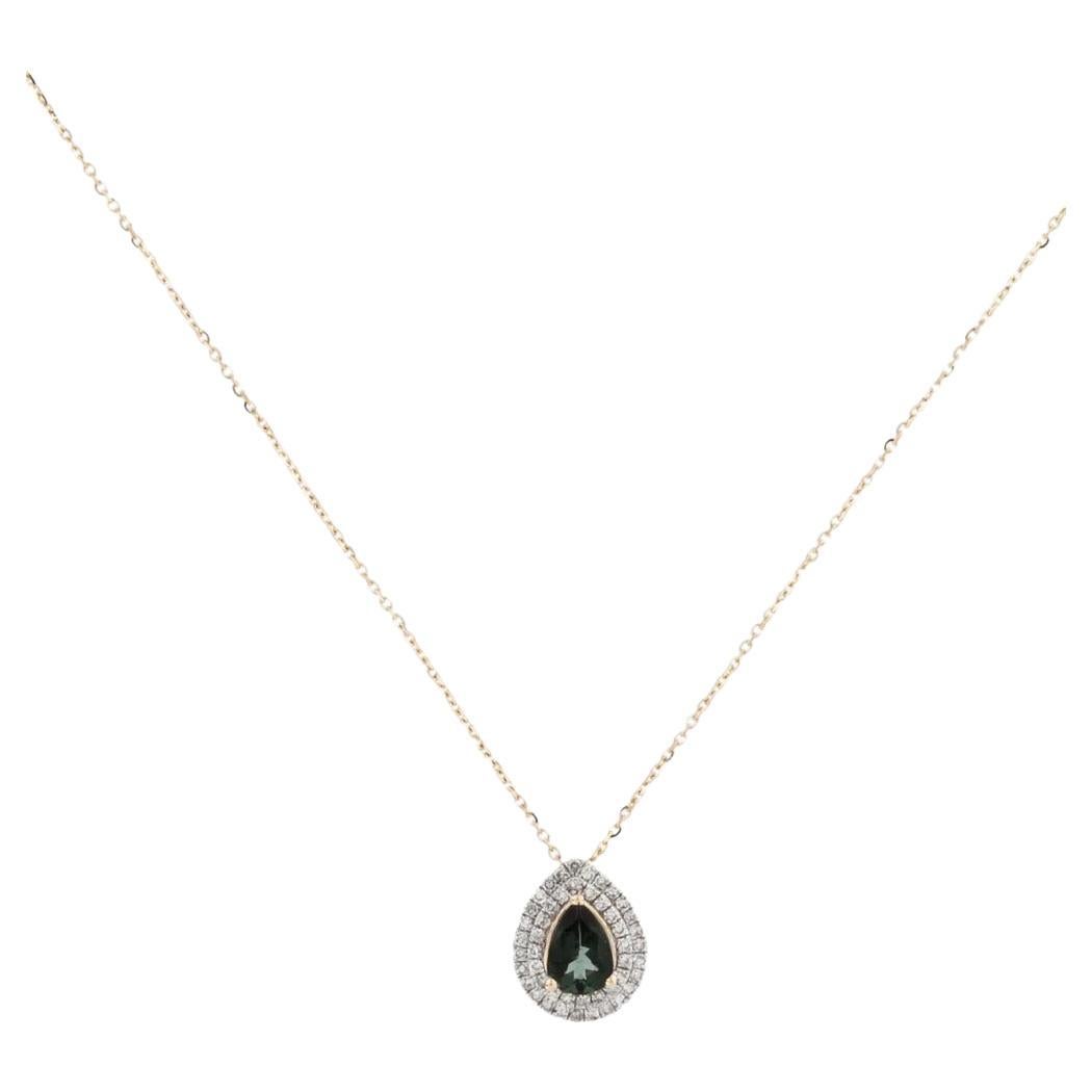 Vintage 14K Tourmaline Diamond Pendant Necklace - Luxury Fine Statement Jewelry For Sale