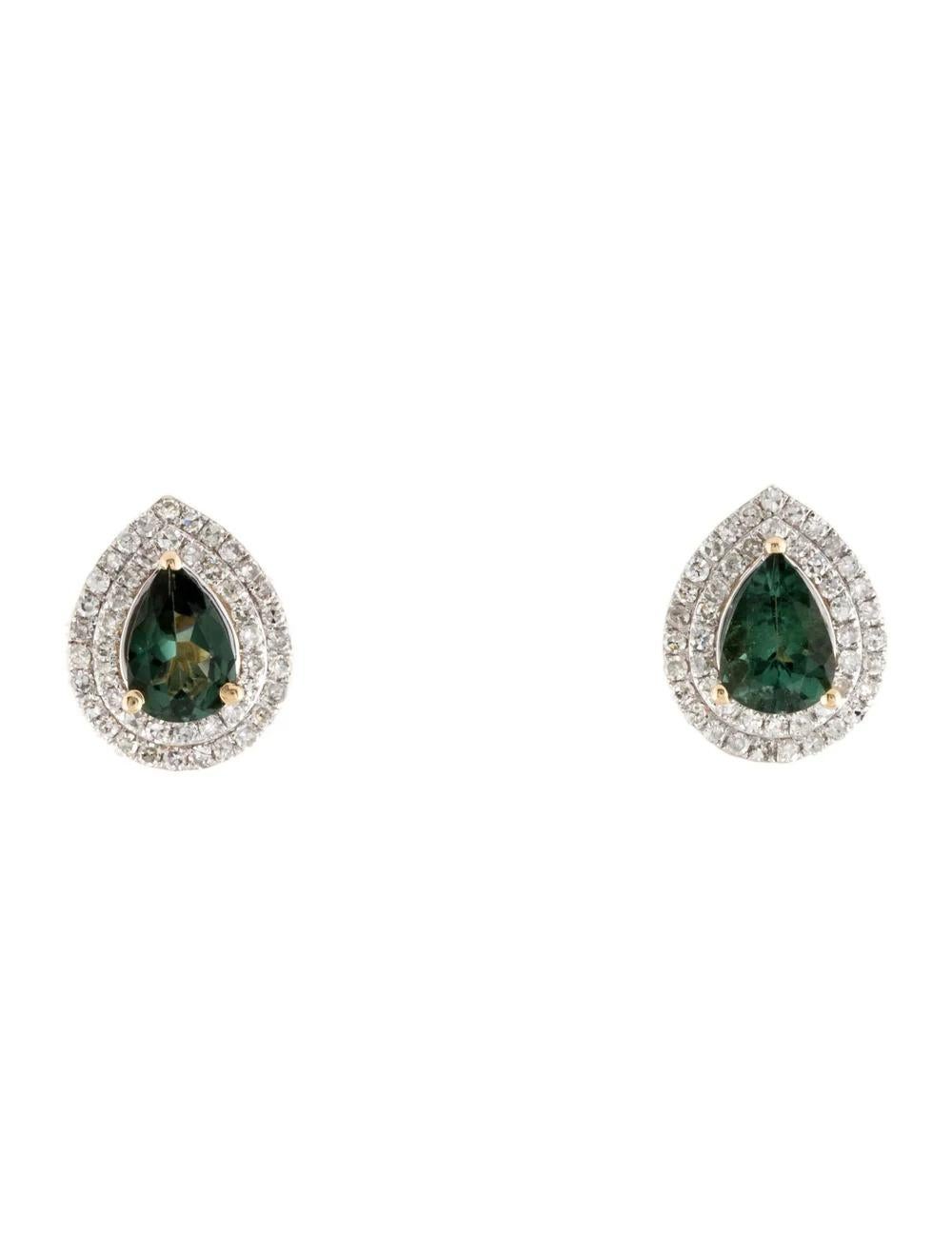 Elevate your elegance with these stunning Rhodium-Plated & 14K Yellow Gold Stud Earrings, featuring a captivating 1.1 Carat Faceted Pear Shaped Tourmaline and 0.47 Carats of shimmering Diamonds.

Specifications:

* Metal Type: 14K Yellow Gold,