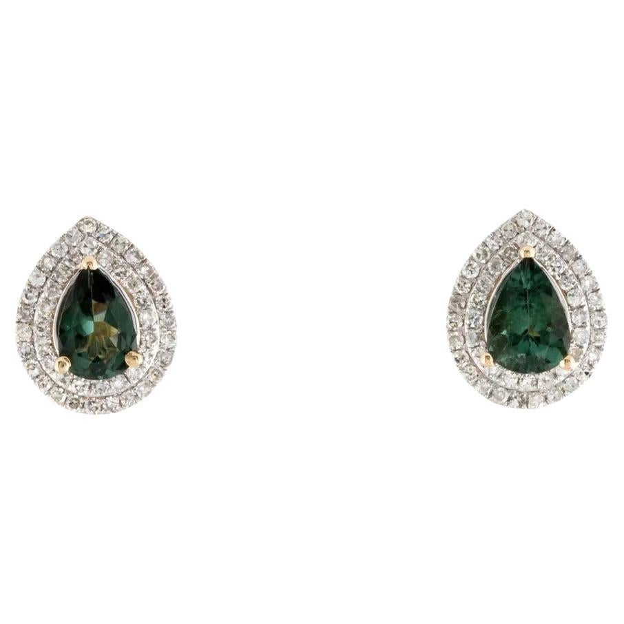 Vintage 14K Tourmaline Diamant Boucles d'oreilles - Luxury, Statement Jewelry