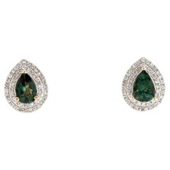 Vintage 14K Tourmaline Diamond Stud Earrings - Fine Luxury, Statement Jewelry