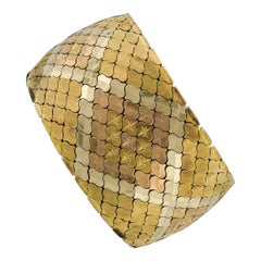 Vintage 14k Tri Color Gold Diamond Pattern Florentine Wide Mesh Chain Bracelet