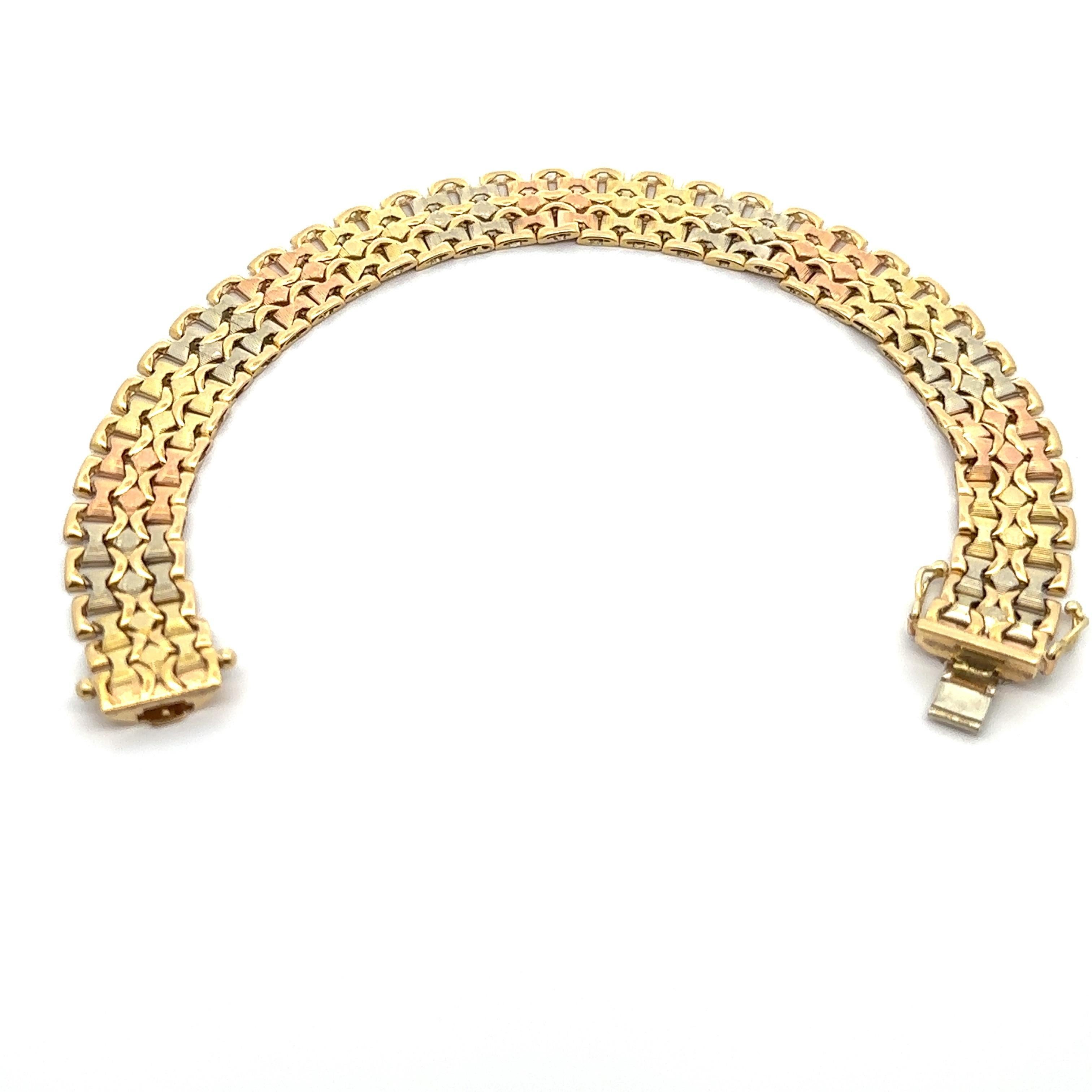 Vintage 14k Tri Color Gold Textured Finish 11.4mm Wide Strap Bracelet ...
