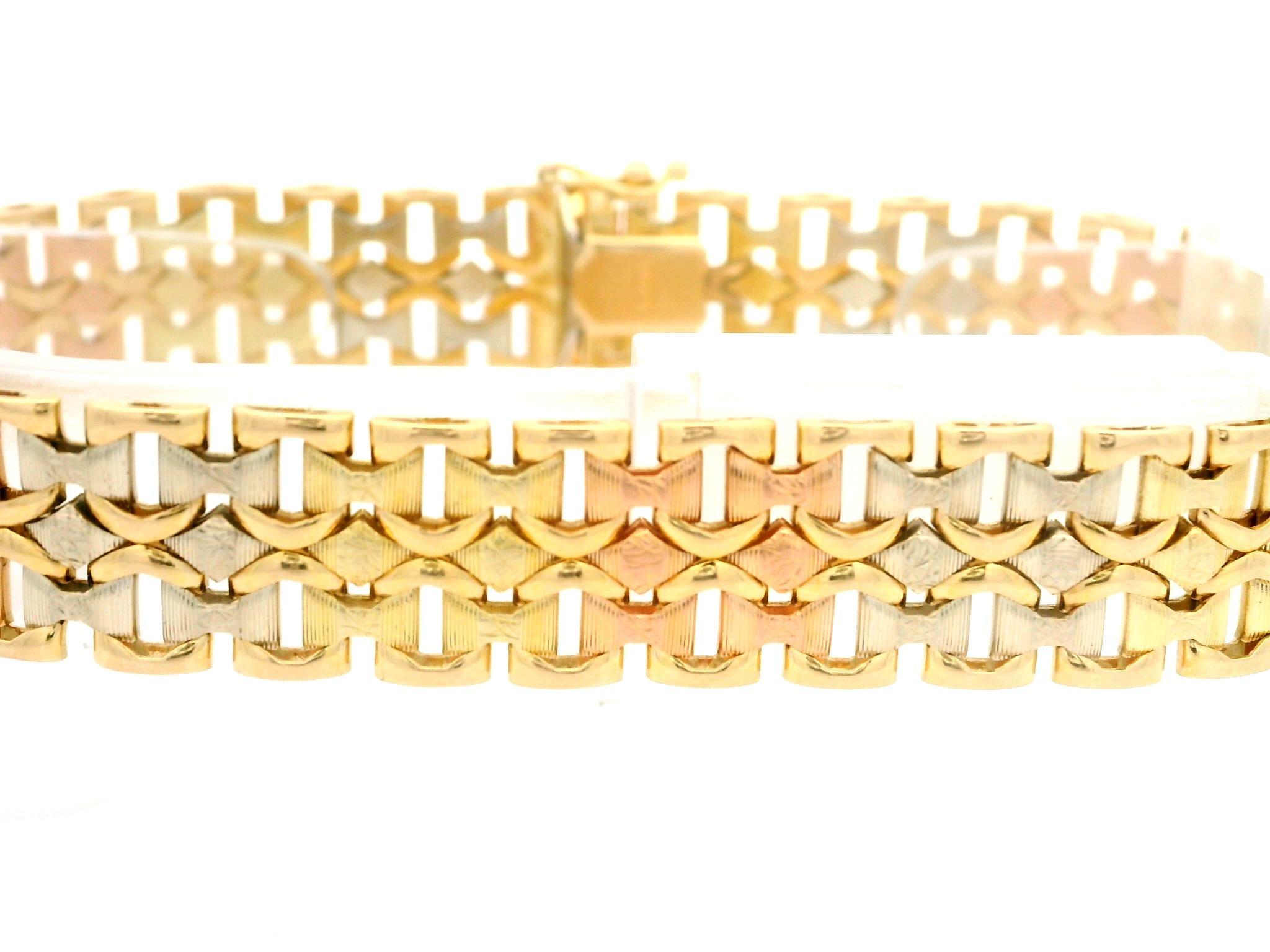 Vintage 14k Tri Color Gold Textured Finish 11.4mm Wide Strap Bracelet ...