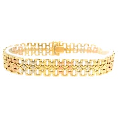 Vintage 14k Tri Color Gold Textured Finish 11.4mm Wide Strap Bracelet