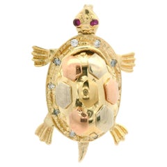 Vintage 14k Tri Color Gold Turtle Pendant w/ Open Back Religious Medallion