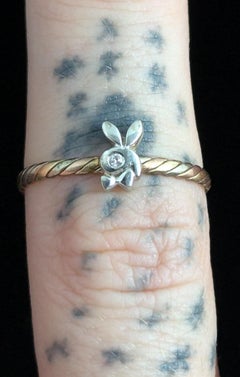 Vintage 14k Tri Farbe, Hasenring, Diamant