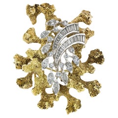 Offene Brosche/Anstecknadel, Texturierte Freiform-Brosche, 14k TT Gold 3,50 Karat Diamant