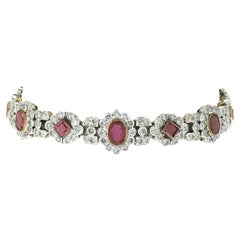 Vintage 14k TT Gold 8.25ct GIA Oval & Square Bezel Burma Ruby & Diamond Bracelet