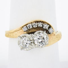 Vintage 14k TT Gold .82ct Diamond Textured & Polished Statement Cocktail Ring