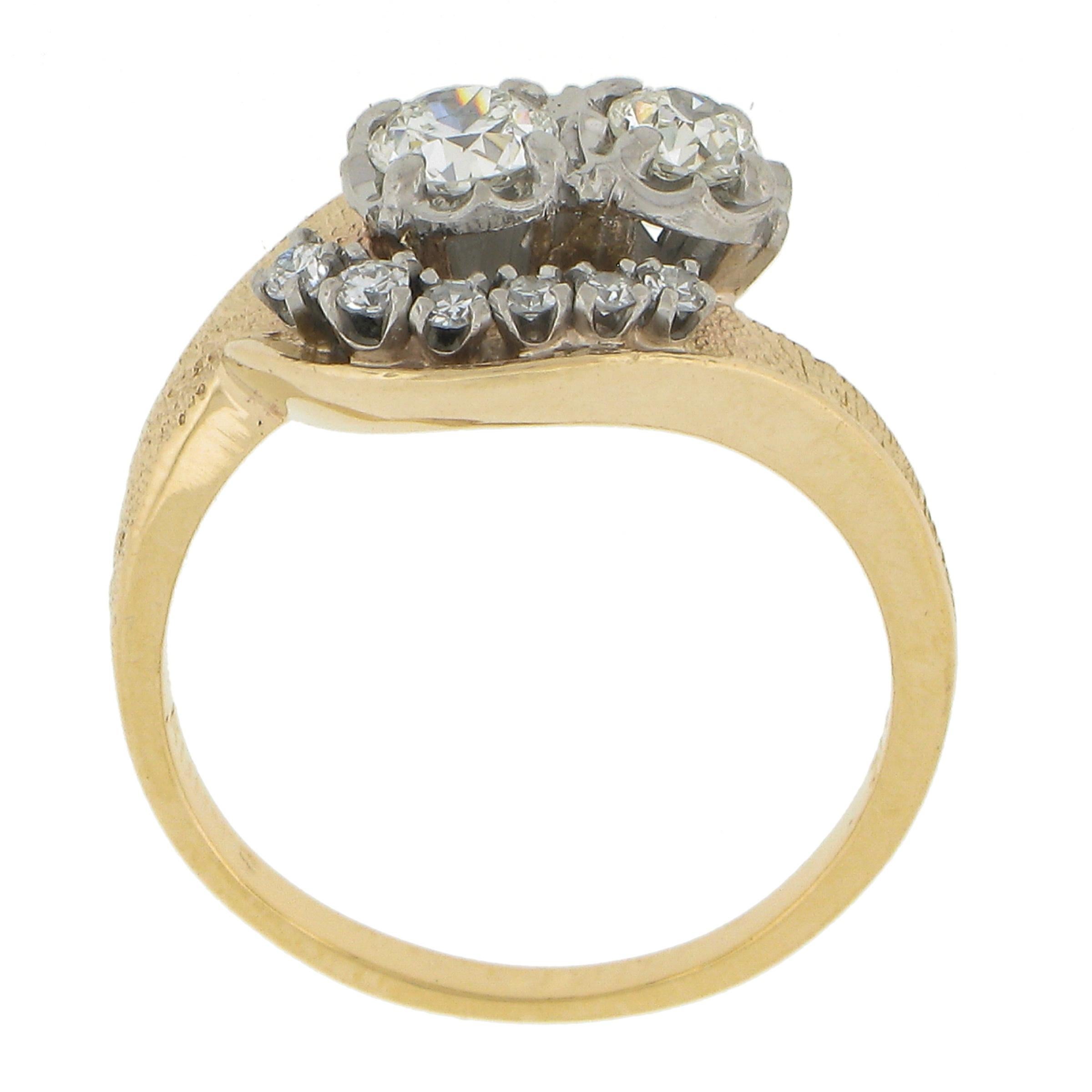 Vintage 14k TT Gold .82ct Diamond Textured & Polished Statement Cocktail Ring For Sale 3