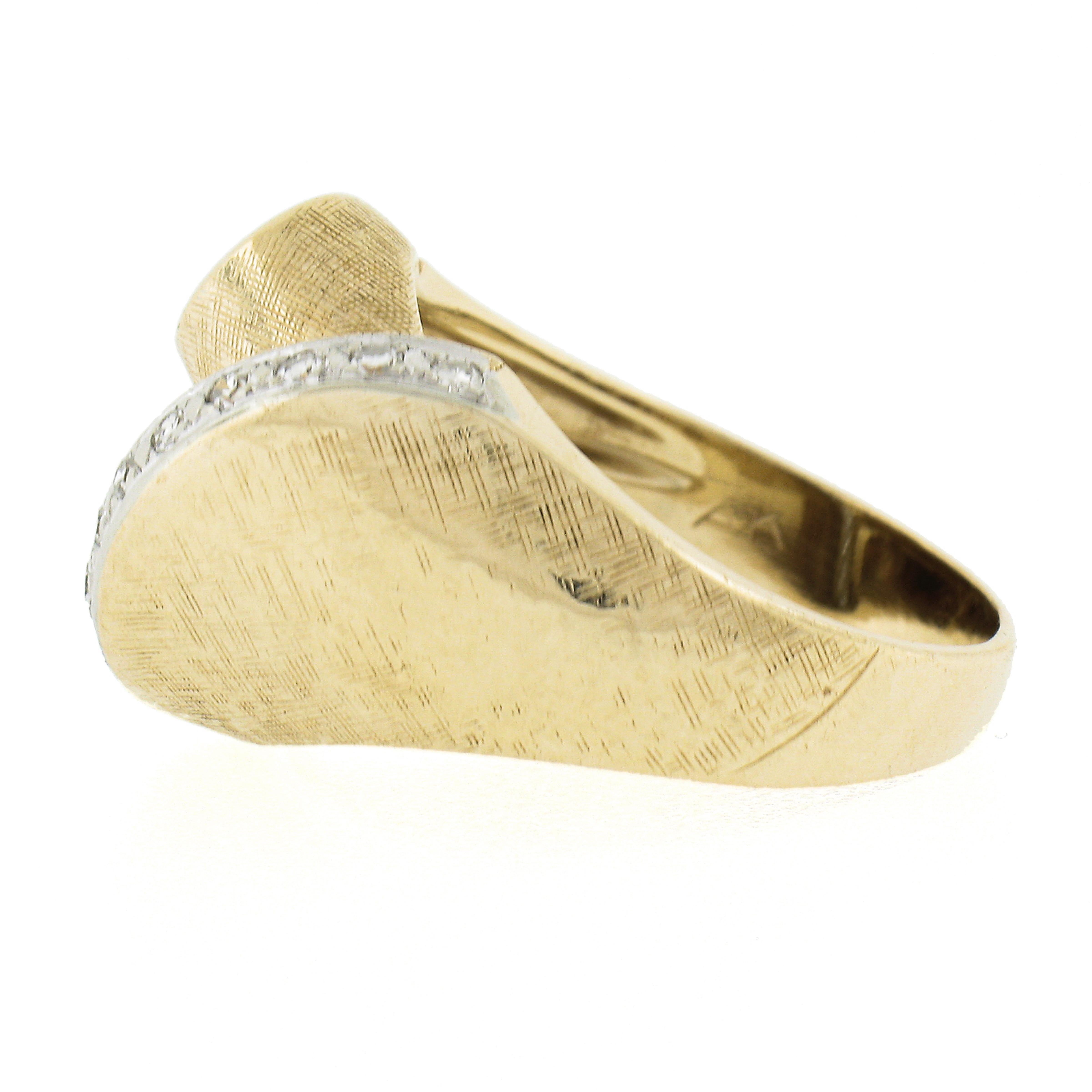 Vintage 14k TT Gold Diamond Florentine & Polished Finish Cocktail Statement Ring For Sale 1