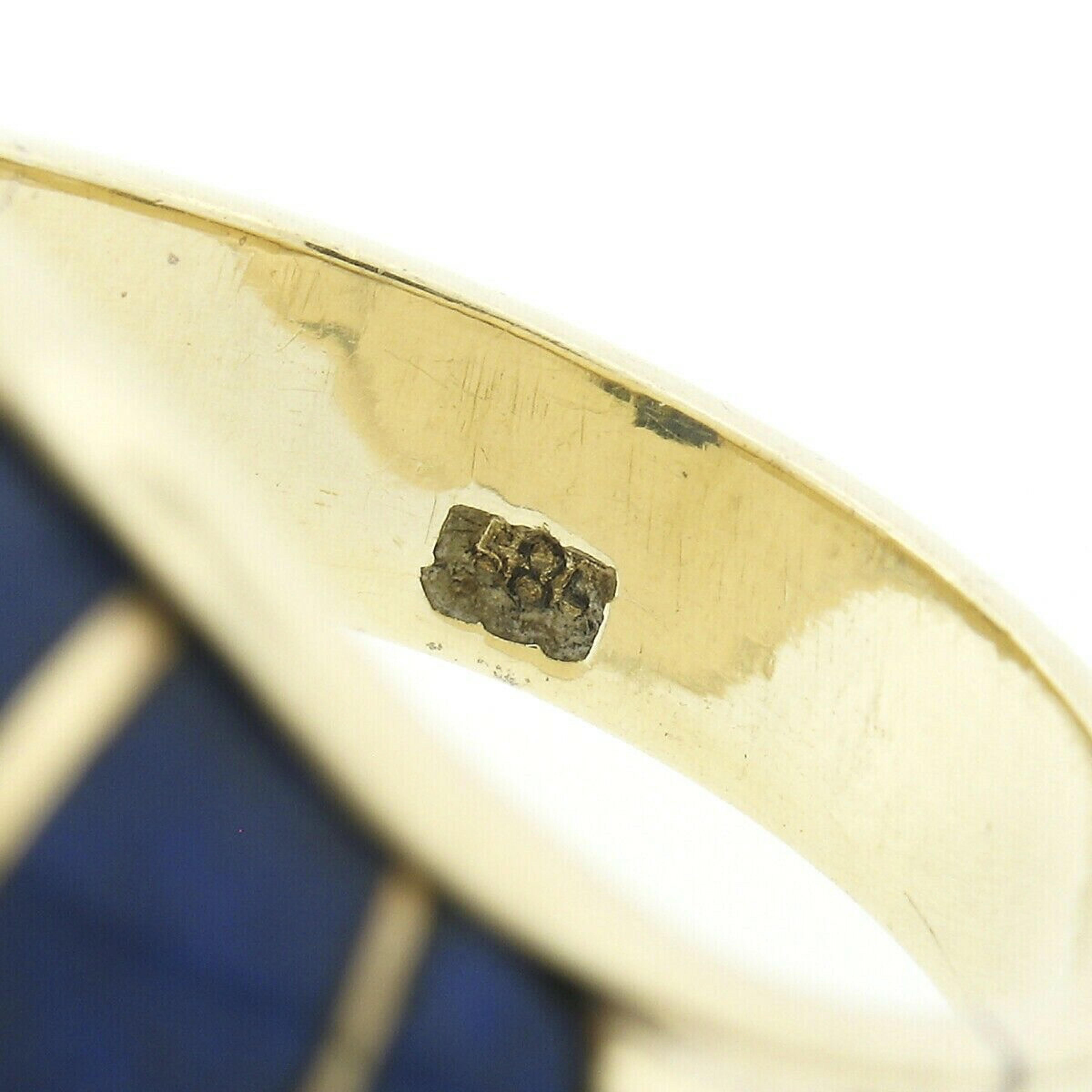 Vintage 14k TT Gold Inlaid Lapis Stripe .50ct Diamond Large High Dome Bombe Ring In Good Condition For Sale In Montclair, NJ