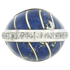 Vintage 14k TT Gold Inlaid Lapis Stripe .50ct Diamond Large High Dome Bombe Ring